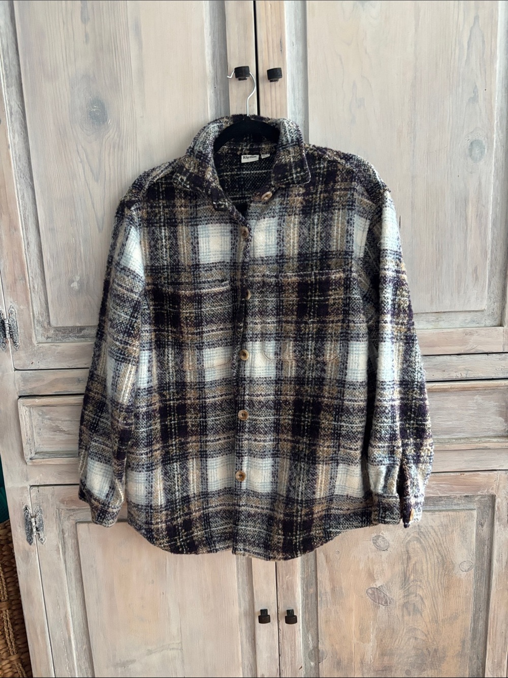 Rhythm Plaid Shacket in Cream, Black, Brown